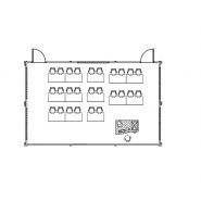 Espace éducatif modulaire avec lumière naturelle et confort visuel