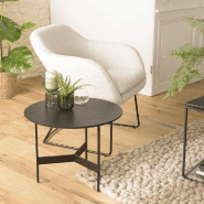 Table basse ronde noire DILA - 50 cm - Pieds métal - Structure MDF plaqué chêne_3