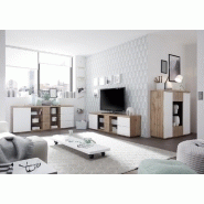Buffet haut Herning 114 cm - laqué blanc mat et décor chêne noueux - 2 portes, 2 tiroirs, niche décorative_3