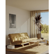 Banquette convertible futon Lean Pin - Coloris beige blé - Couchage 130 x 190 cm - Structure pin massif_3
