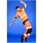 Tee-shirt MC col V haute visibilité - Visio maille - Réf. 006*CHV - EN ISO 20471 classe 2 - Jaune Fluo/Marine ou Orange Fluo/Marine_3