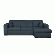 Canapé d'angle à droite convertible CABIRI - tissu bleu pétrole avec coffre de rangement et coussins d'appoint_3