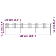 Vidaxl clôture de jardin avec dessus en lance acier 5,1 x 0,6 m noir 277595_3