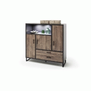 Buffet haut HALTON - 2 tiroirs, 3 portes, 1 niche avec LED - décor chêne gris cosmos_3