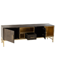 Buffet bas design DASY - 2 portes, 3 niches rétractables en manguier massif et métal doré - 180 cm_3