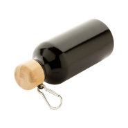 Bouteille en aluminium - 400 ml - avec couvercle en bambou et mousqueton - couleur noire_3