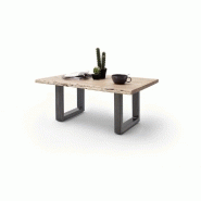 Table basse Clarén - plateau 110 cm en acacia massif naturel laqué - piétement U en acier finition vintage_3