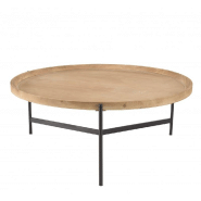 CORVIE - Table basse ronde 100x100 avec plateau naturel en MDF plaqué sapin et piètement en métal noir_3