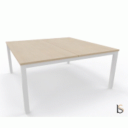 Bureau 2 personnes Tempo avec passe-câbles  - Mobel Linea - 140, Blanc, Chêne moyen_3