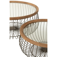 Set de 2 tables basses rondes Tazzy - Bois massif, verre trempé et métal - Dimensions L100xH43xP100 & L80xH35xP80_3