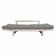 Banquette méridienne futon Beat - Pin naturel, tissu gray - Couchage 75x200 cm - Convertible et modulable_3
