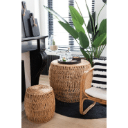 Set table basse ronde NEA avec 2 tabourets en jacinthe d'eau naturelle - style bohème_3