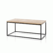 Table basse industrielle rectangulaire 110 cm Sacy - chêne massif huilé et métal noir laqué_3
