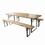 Table et 2 bancs pliants en bois - 10 places - 220 cm - robuste et pliant pour usage intérieur/extérieur_3