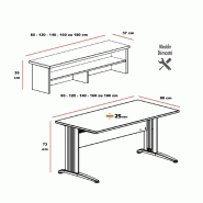 Bureau comptoir Sigma bi-tons - Mobel Linea - 80, Piètement blanc, Chêne/Blanc_3