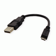 ROLINE Câble USB 2.0, USB A mâle - Micro USB B mâle, noir, 0,15 m_3
