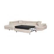 Canapé d'angle méridienne gauche RINO convertible beige avec coffre de rangement - pieds laqués noirs - 3 têtières réglables et 2 coussins déco_3