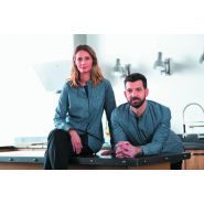 Veste de cuisine Briva ML - Robur - col officier - denim chambray léger et stylé_3