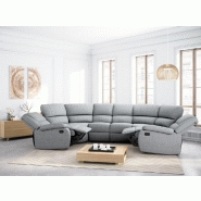 Canapé panoramique de relaxation 8 places MOSA - tissu gris - dossiers inclinables et repose-pieds_3
