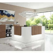 Comptoir d'accueil d'angle avec 2 réhausses Delta - Mobel Linea. - 184, Gauche, Blanc, Oui, Acacia foncé_3