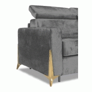 CANAPÉ EXPRESS ODACIO CONVERTIBLE 140CM TÊTIÈRES RÉGLABLES MATELAS ÉPAISSEUR 16CM PIEDS DORÉS VELOURS GRIS_3