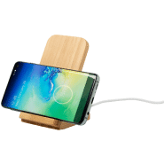 Support mobile de bureau en bambou - Chargeur sans fil intégré 5W - Câble USB inclus_3