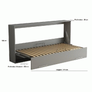 Armoire-lit escamotable VERTIGO gris mat - Couchage 90x200 cm - Ouverture transversale avec sommier à lattes_3