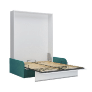 Armoire lit escamotable Bermudes Sofa - Blanc bandeau canapé bleu - 160x200 cm avec canapé intégré_3