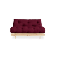 Canapé convertible futon ROOTS - Pin naturel - Tissu bordeaux - Couchage 160x200 cm - Design japonais et scandinave_3