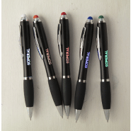 Stylo à bille stylet en plastique noir - Grip caoutchouc - LED lumineuse pour gravure - Encre bleue_3