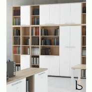 Armoire bibliothèque avec portes basses - MDD - Blanc, Avec socle de finition_3