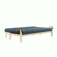 Banquette futon Poetry en pin massif bleu pâle avec accoudoirs en cuir - Couchage 130 x 190 cm_3