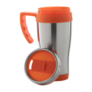 Mug thermos double-paroi en acier inoxydable - 450 ml - finition plastique colorée avec poignée - livré en boîte cadeau_3