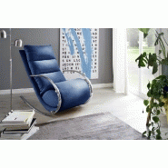 Fauteuil relax Yanis - tissu bleu avec pouf indépendant - structure métal chromé_3