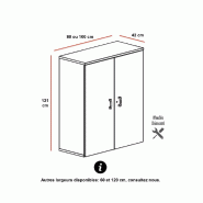 Armoire moyenne à portes battantes Haut. 121 cm - Mobel Linea - 100, Blanc pastel_4