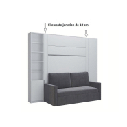 Composition lit escamotable 140 cm blanc mat DJUKE SOFA - canapé gris avec 2 colonnes et armoire_3