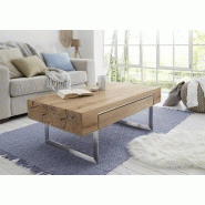 Table basse BATEO - 110 x 60 cm - Plateau chêne huilé - 1 tiroir - Piétement acier brossé_3