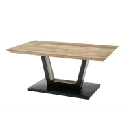Table basse design Beford en chêne acacia - plateau laqué naturel - piétement métal noir mat avec roulettes_3