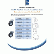 4 - Roues en caoutchouc de 200 mm Roulettes pour poubelles - pivotantes et pivotantes freinées 1100 litres_3