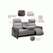 Canapé relax 3 places électrique ZILIA - tissu gris clair et gris foncé - têtières ajustables et tablette centrale_3