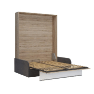 Armoire lit escamotable Bermudes Sofa - Chêne bandeau blanc, canapé gris 160x200 cm avec coffre et finition européenne_3