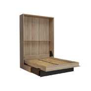 Lit escamotable style industriel KEY SOFA - chêne, bandeau noir, canapé marron, couchage 140x200 cm avec rangement_3