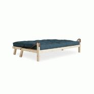 BANQUETTE FUTON POETRY EN PIN MASSIF COLORIS BLEU PROFOND COUCHAGE 130 X 190 CM._3