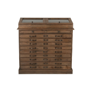 Buffet Soma - 11 tiroirs, 2 vitrines en bois massif vintage - Marron foncé_3