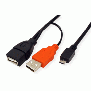 Roline câble usb 2.0 en y, 2x type a (m/f) - micro b m, 1 m_3