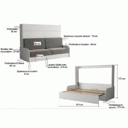 Armoire lit escamotable VERTIGO SOFA - structure accoudoirs chêne - tissu gris - couchage 160x200 cm_3