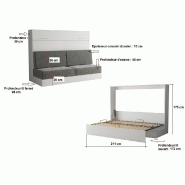 Armoire-lit escamotable VERTIGO SOFA - Façade blanc brillant - Canapé gris - Couchage 160x200 cm_3