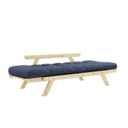 Banquette méridienne convertible futon BEBOP en pin naturel - Coloris bleu marine - Couchage 75x200 cm_3