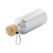 Bouteille en aluminium - 400 ml avec couvercle en bambou et mousqueton - Couleur argenté_3