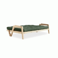 Canapé convertible futon Grab en pin naturel - Coloris vert olive - Couchage 130 x 190 cm - Style scandinave_3